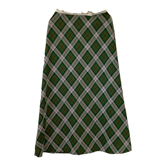 Vintage 1970’s Maxi Plaid Green and White Women's Skirt - Picture 1 of 3